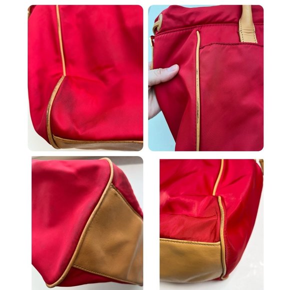 SOLD Tory Burch Red Nylon & Leather Perforated Logo Drawstring Hand Bag Tote - Picture 12 of 12